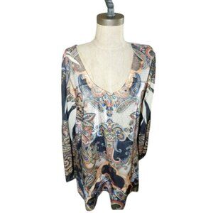 One World Size 1X Plus Size Boho  long Sleeve Top  NWT